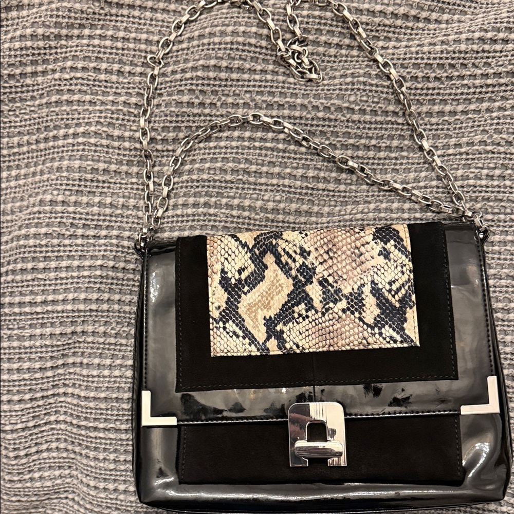 WHBM Black and Snake Print Shoulder Bag